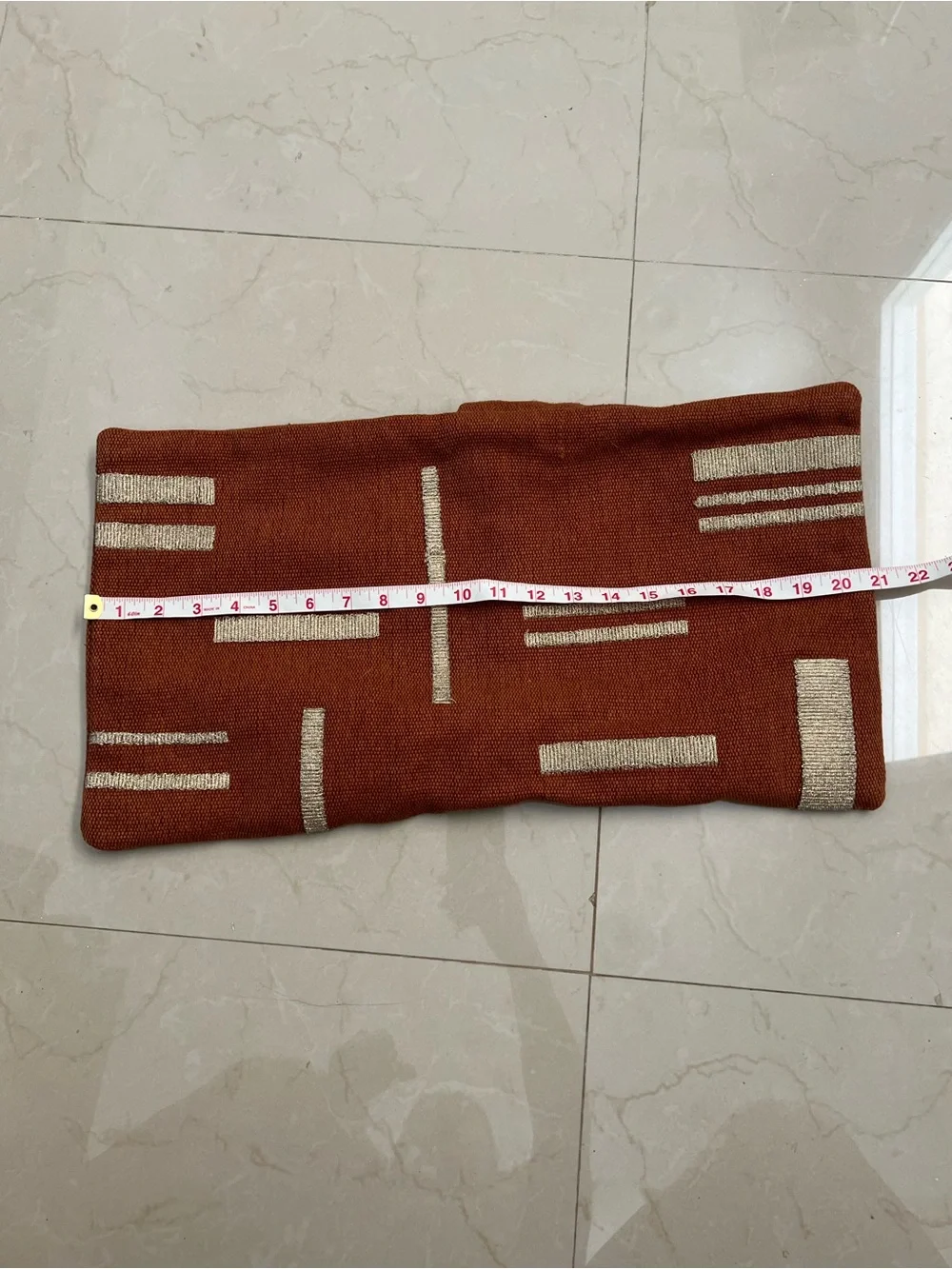 WEST ELM Embroidered Metallic Blocks Pillow Cover Geometric Accent Rust Gold